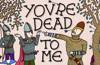 BBC Radio 4 show You're Dead to Me banner image with Norman and Anglo-Saxon knights on mock Bayeux Tapestry background